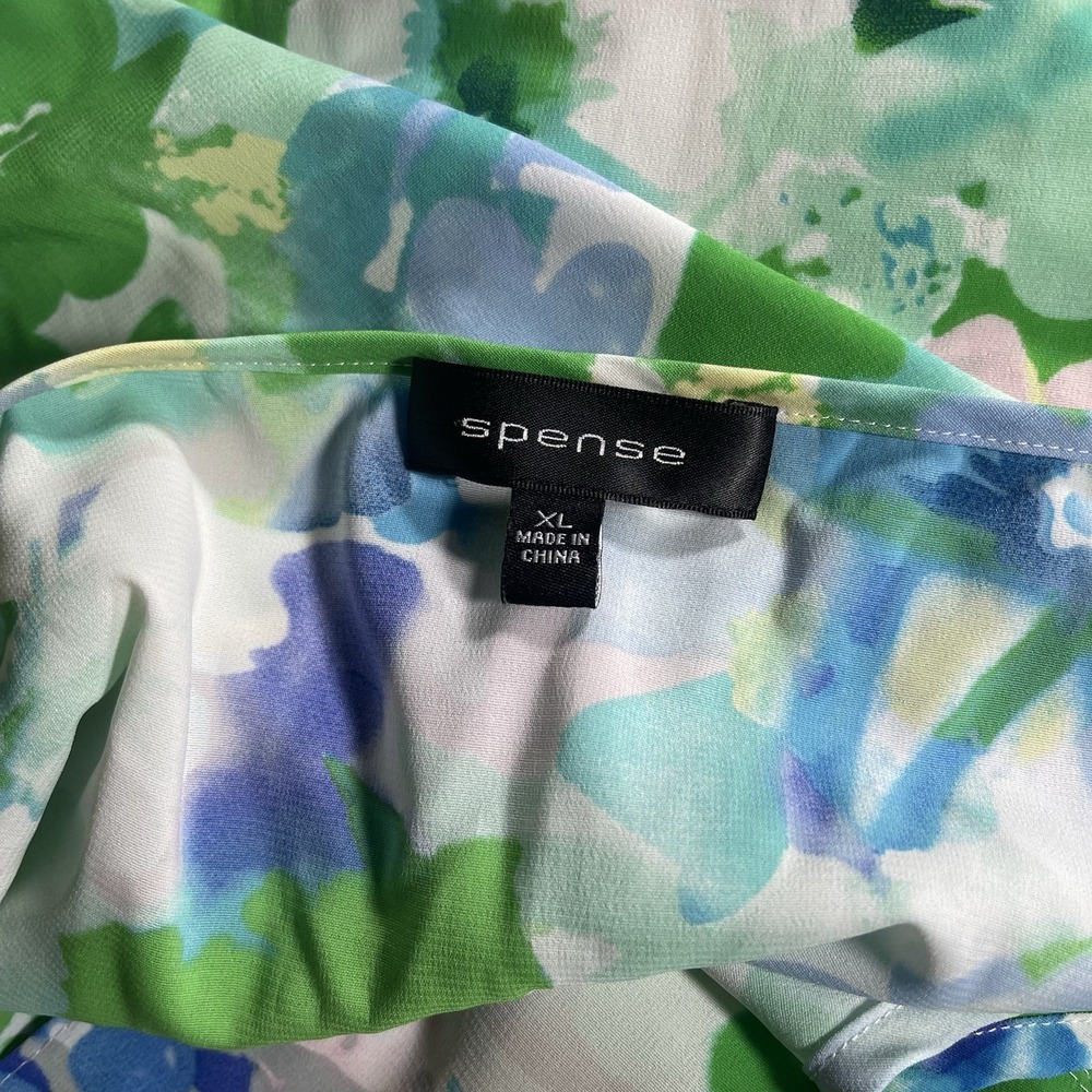 Spense Women's Floral Sleeveless Faux Wrap Blouse XL Blue Green Peplum Top - Picture 3 of 6